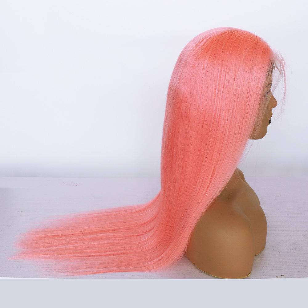 Human Hair 13x4 Front Lace Light Pink Straight Stripe Wig with Headband – Natural Look, Dye & Heat Resistant, Available in Multiple Lengths3