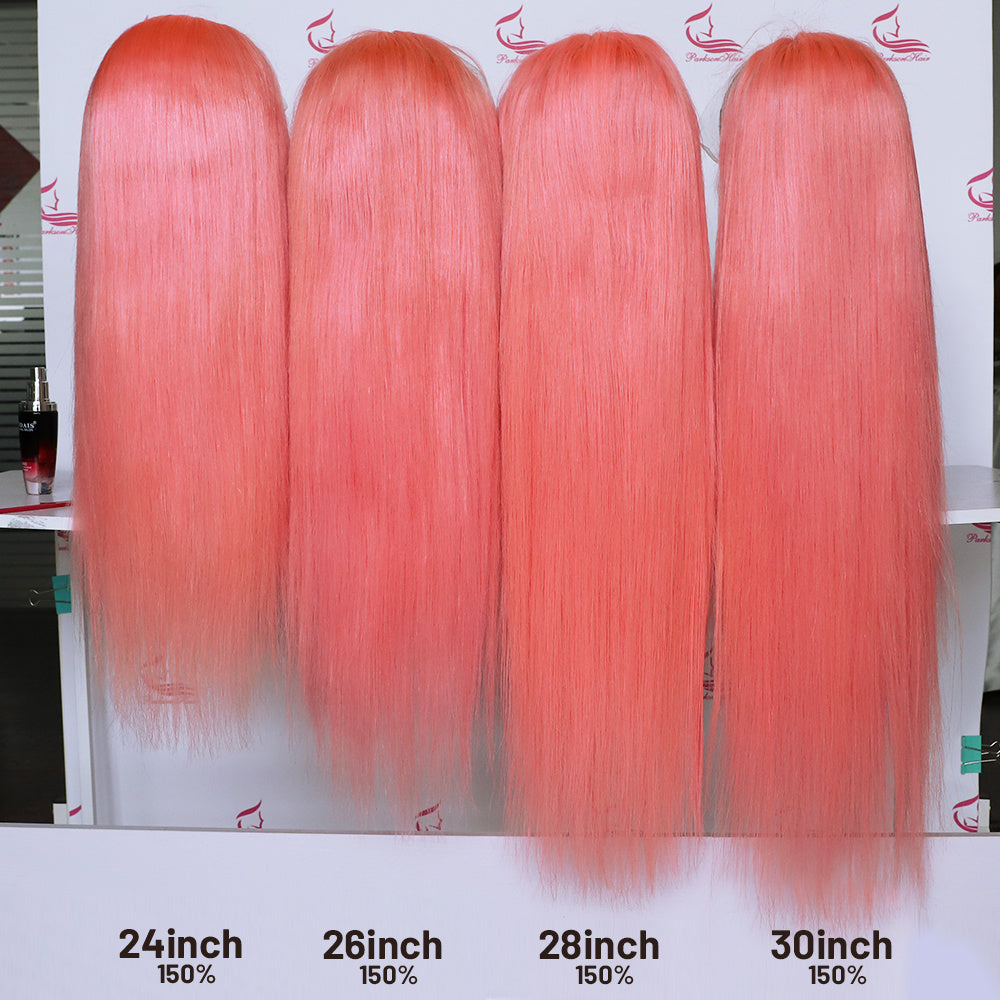 Human Hair 13x4 Front Lace Light Pink Straight Stripe Wig with Headband – Natural Look, Dye & Heat Resistant, Available in Multiple Lengths4