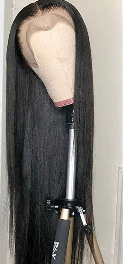 Lifelike Long Straight Hair Wig - Half Hand-Woven, Heat-Dyeable, High-Temperature Fiber