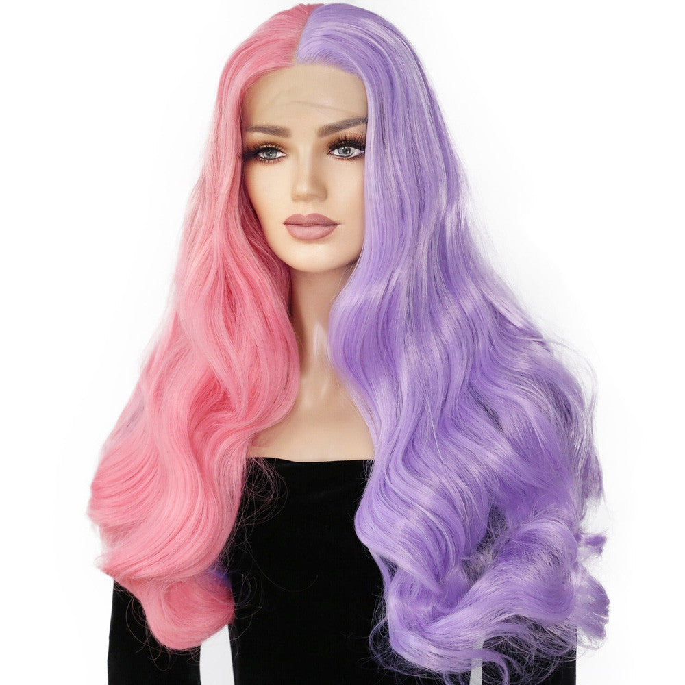 Long Curly Wig with Oblique Bangs - Hand-Woven, Heat-Dyeable, Vibrant Colors