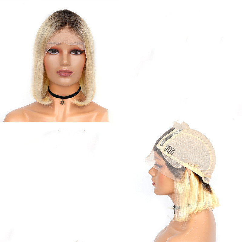 Luxurious Golden Lace Human Hair Wig with Long Bangs – All Hand-Woven for a Natural Look4