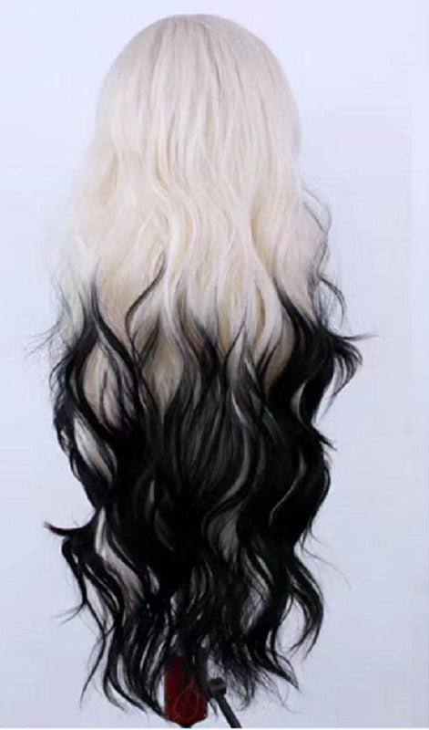 Luxurious Light Gold to Black Gradient Long Curly Wig – High Temperature Silk, Ideal for Role-Playing
