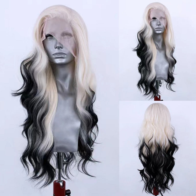 Luxurious Light Gold to Black Gradient Long Curly Wig – High Temperature Silk, Ideal for Role-Playing