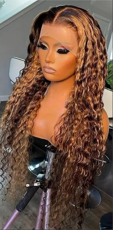 Luxurious P427 Water Wave Lace Front Wig - Human Hair with Highlights, Available in Multiple Lengths1