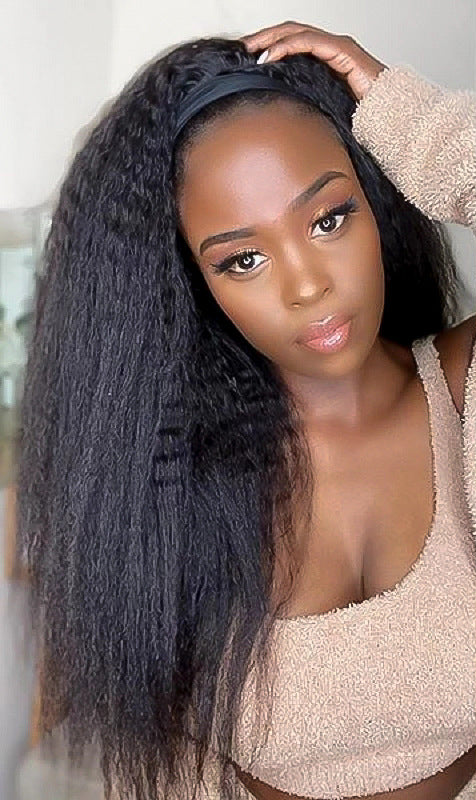 Luxurious Real Hair Ice Silk Headband Wig | Medium-Long Yaki Upside Down Style