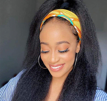 Luxurious Real Hair Ice Silk Headband Wig | Medium-Long Yaki Upside Down Style1