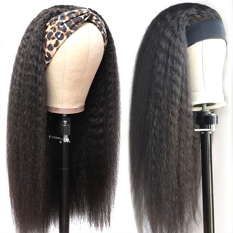 Luxurious Real Hair Ice Silk Headband Wig | Medium-Long Yaki Upside Down Style4