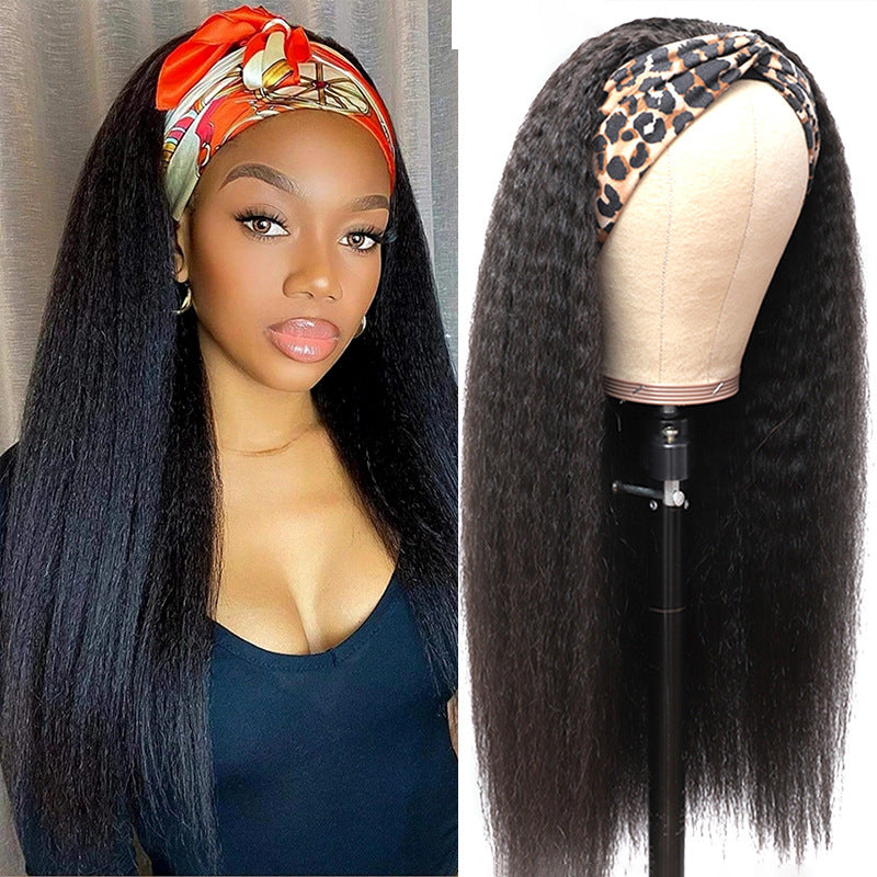 Luxurious Real Hair Ice Silk Headband Wig | Medium-Long Yaki Upside Down Style5