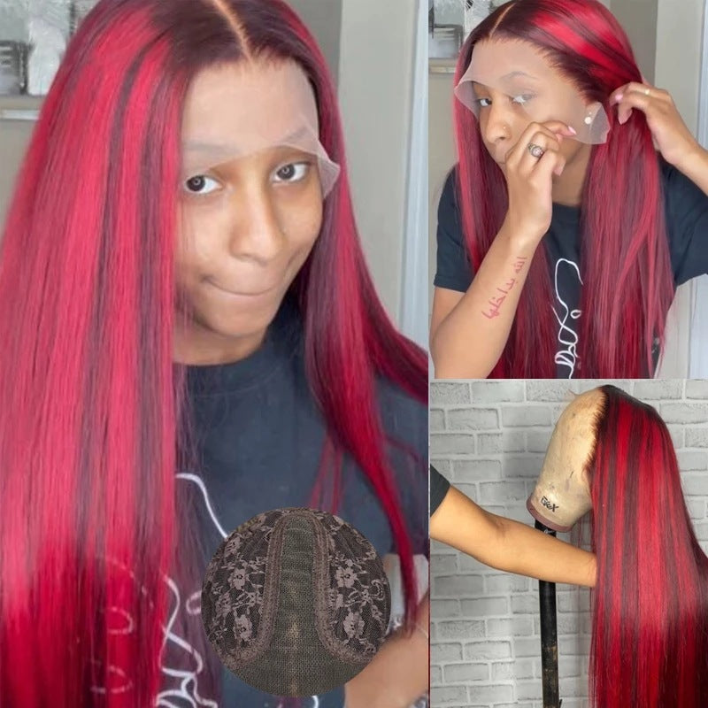 Luxurious Real Hair Lace Front Wig – 12 Inch 13X4 Hand-Knitted Red Wig4