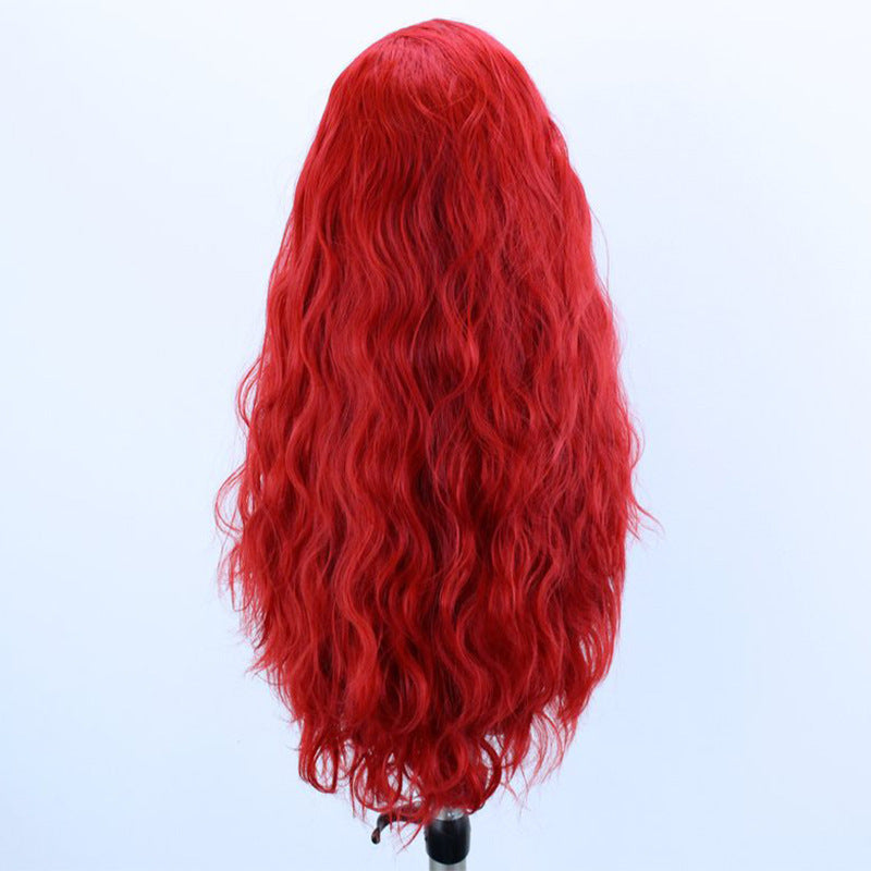 Luxurious Red Curly Lace Front Wig – Medium Long, Half-Hand Crocheted