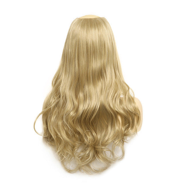 Luxurious Wavy U-Part Clip-In Wig | Long Blonde Black Synthetic Hairpieces