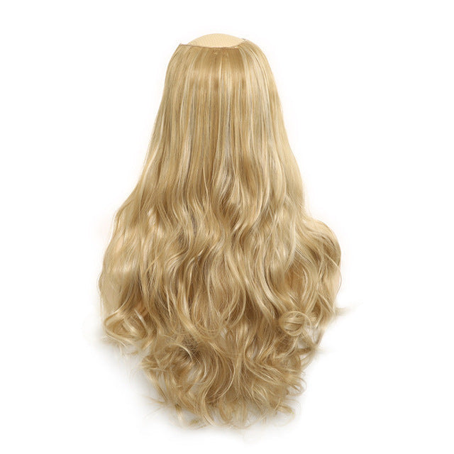 Luxurious Wavy U-Part Clip-In Wig | Long Blonde Black Synthetic Hairpieces