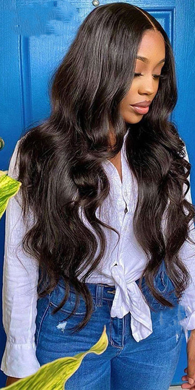 Medium-Length Real Hair Wig – Hand-Woven, Customizable Bangs, 150%-210% Density