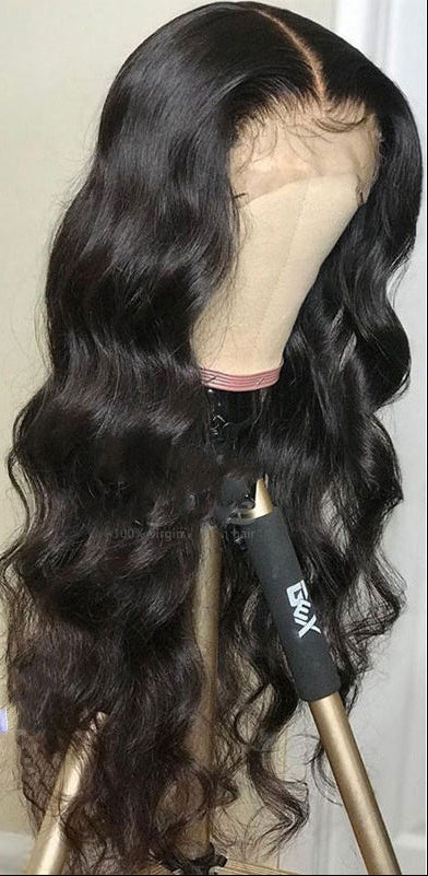 Medium-Length Real Hair Wig – Hand-Woven, Customizable Bangs, 150%-210% Density2