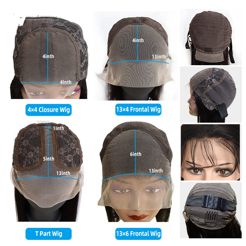 Medium-Length Real Hair Wig – Hand-Woven, Customizable Bangs, 150%-210% Density4