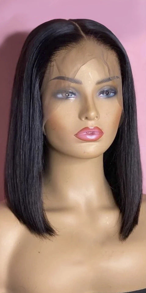 Natural Black Lace Bob Wig – Stylish Short Straight Hair with Inner Buckle