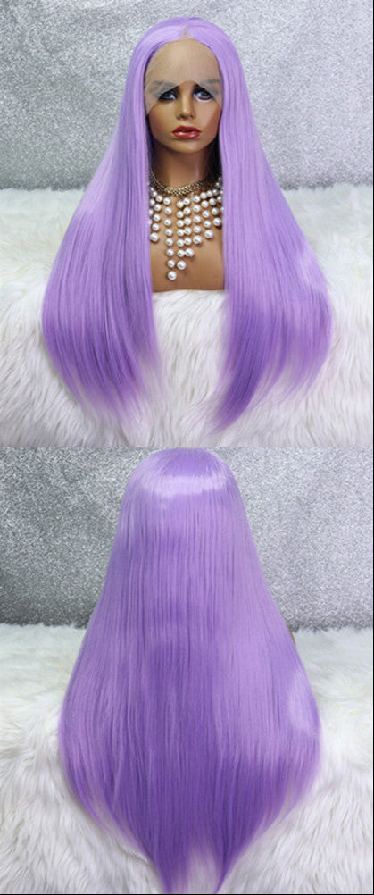 Natural Purple Front Lace Wig for Women – High-Temperature Fiber
