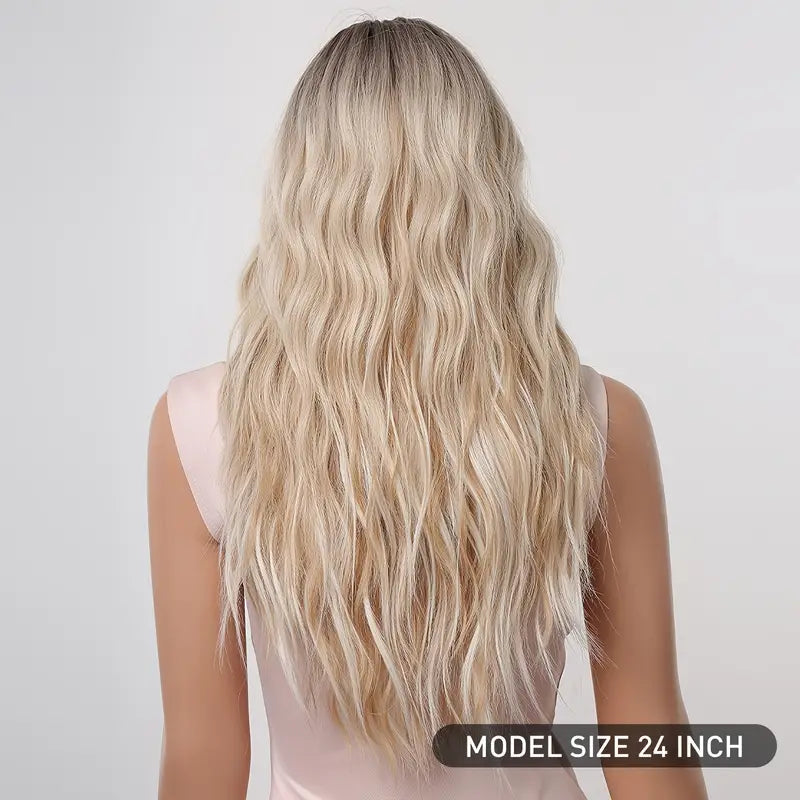 Ombre Blonde Long Curly Synthetic Wig - Heat Resistant, Natural-Looking Waves