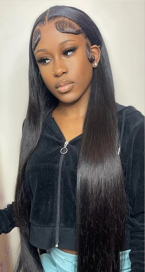 Premium 9A European and American Lace Front Wig – Natural Black Straight Hair