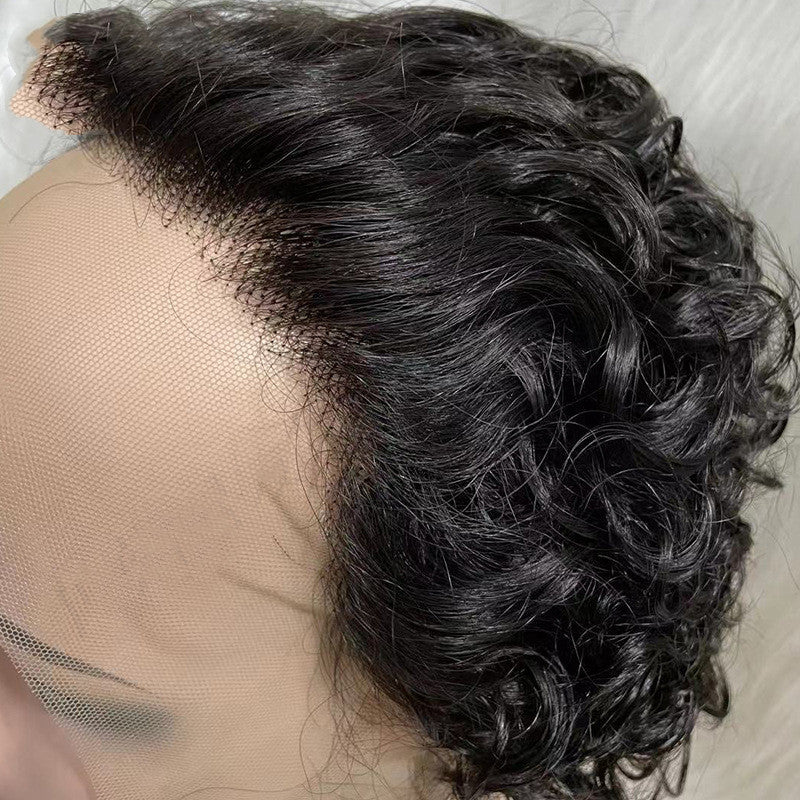 Premium Front Lace Hand-Woven Real Human Hair Wig - Natural Black, 8 Inches2