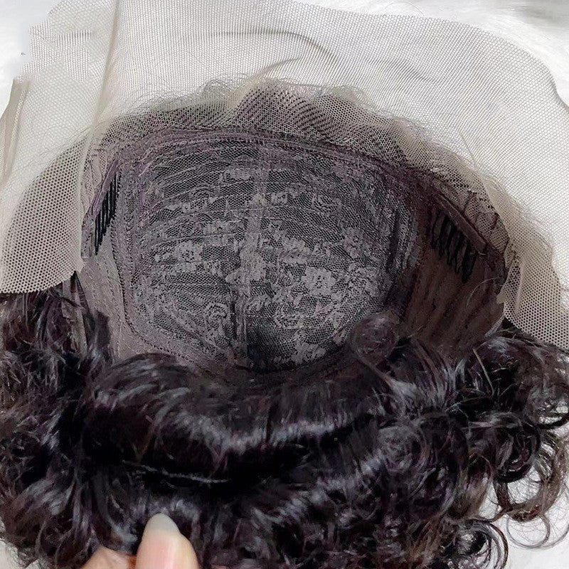 Premium Front Lace Hand-Woven Real Human Hair Wig - Natural Black, 8 Inches3