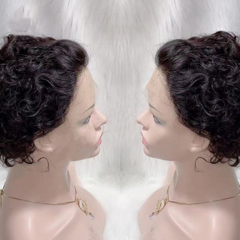 Premium Front Lace Hand-Woven Real Human Hair Wig - Natural Black, 8 Inches4