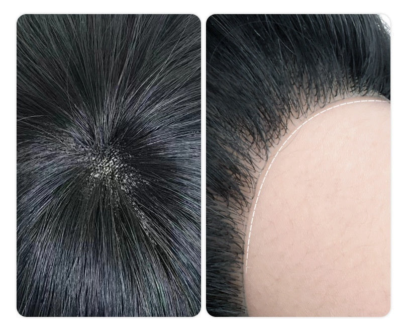 Premium Hand-Woven Natural Black Human Hair Wig for Men3