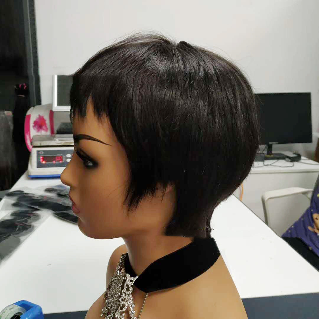 Premium Real Human Hair Short Wig - Natural Color Straight Style2