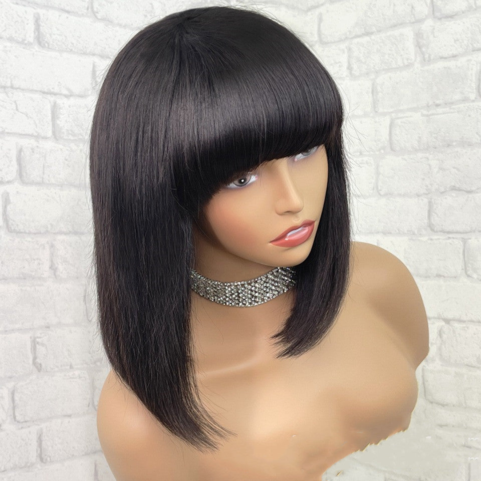 Premium Women's Simple Woven Straight Wig – Fashionable & Elegant Black Human Hair