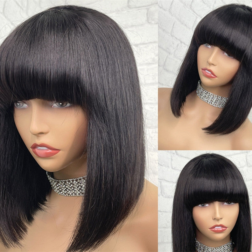 Premium Women's Simple Woven Straight Wig – Fashionable & Elegant Black Human Hair