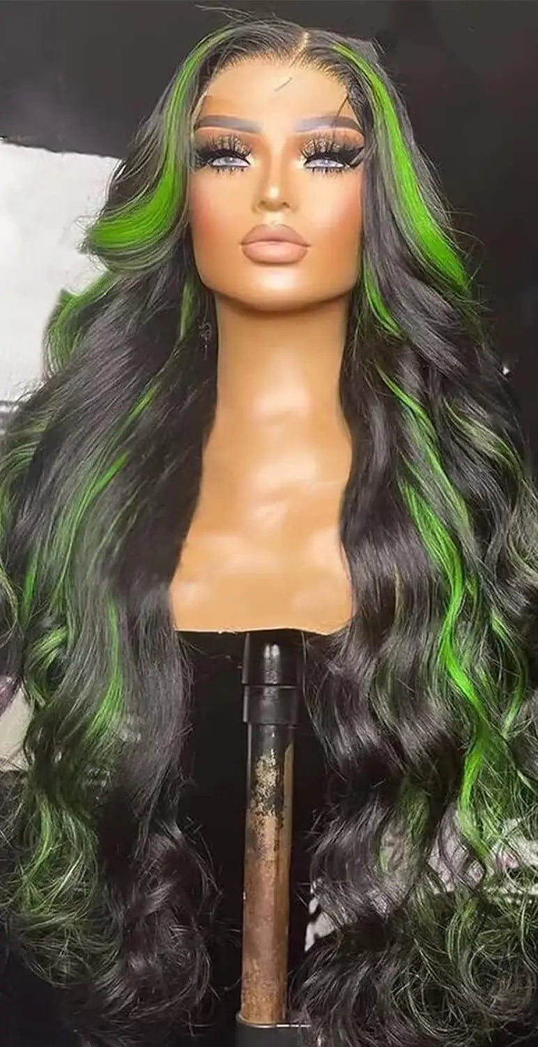 Chocolate Brown & Blonde Highlight Body Wave Synthetic Lace Front Wig – 180% Density, Heat-Resistant, Pre-Plucked