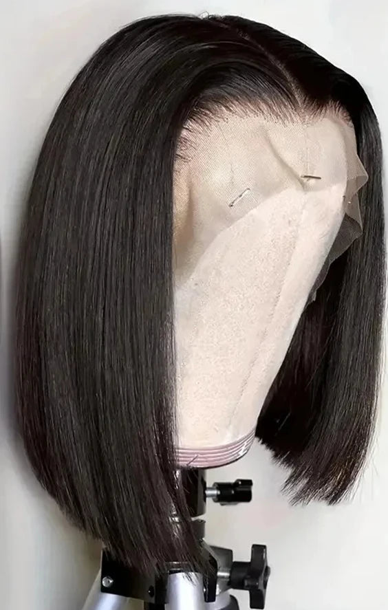 Premium Straight Lace Front Wig – 100% Human Hair, Transparent Swiss Lace, Short Length (4-16 Inch), Customizable Color