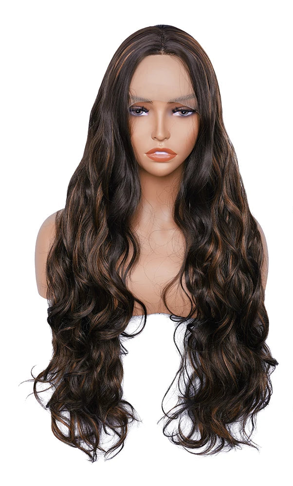 Long Wavy Synthetic Lace Front Wig – Natural Black Heat-Resistant Wig for Black Women
