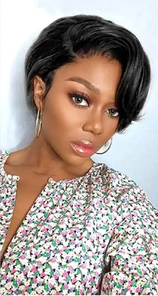 Pixie Straight Lace Front Wig – 100% Human Hair, Swiss Lace, Transparent Lace, Permable, Natural Look