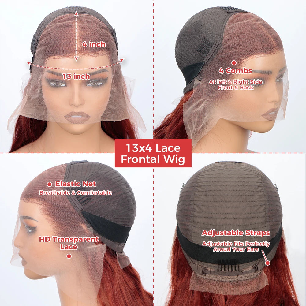 Long Straight 13x4 Lace Front Wig – Hair, Reddish Brown, 26+ Inches, Pre-Plucked, Elastic Band