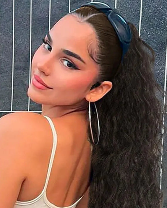 32-Inch Corn Wave Highlight Drawstring Ponytail – Natural-Looking Synthetic Extension