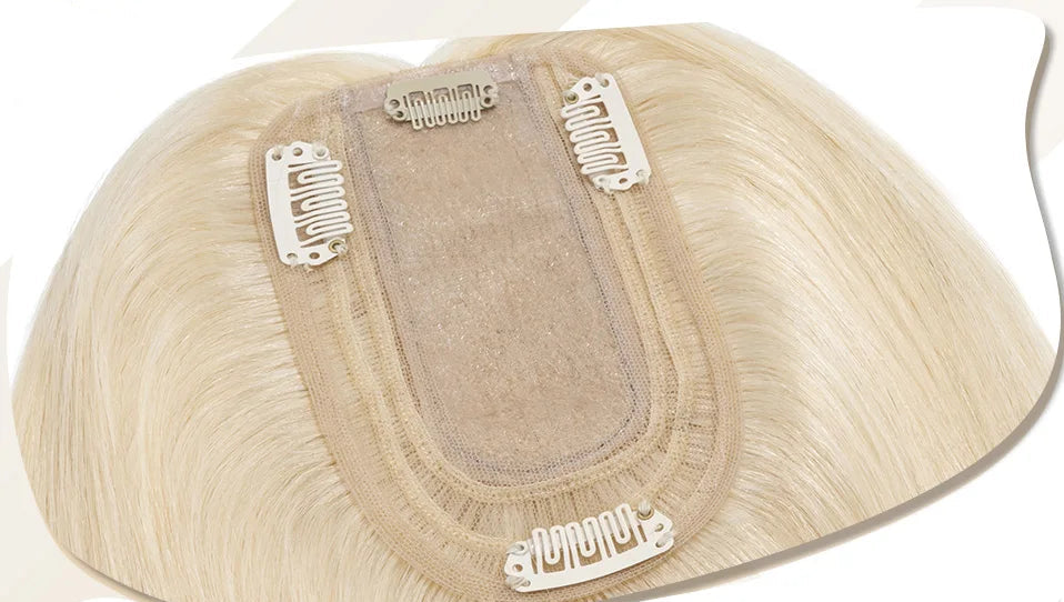 100% Human Hair Topper with Silk Base - Straight Hair, Center Part, Tangle-Free & Natural Hairline
