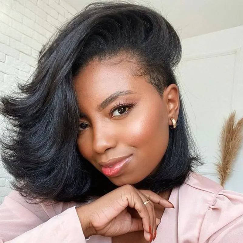 Peruvian Kinky Straight Human Hair Lace Bob Wig – 13*4 Frontal, 10-16 Inch, Swiss Lace, Adjustable Cap