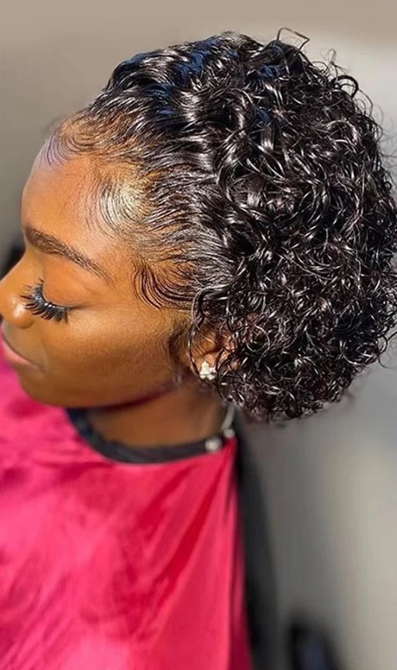 Pixie Curly Lace Front Wig – 100% Human Hair, Transparent Swiss Lace, Permable, Average Size