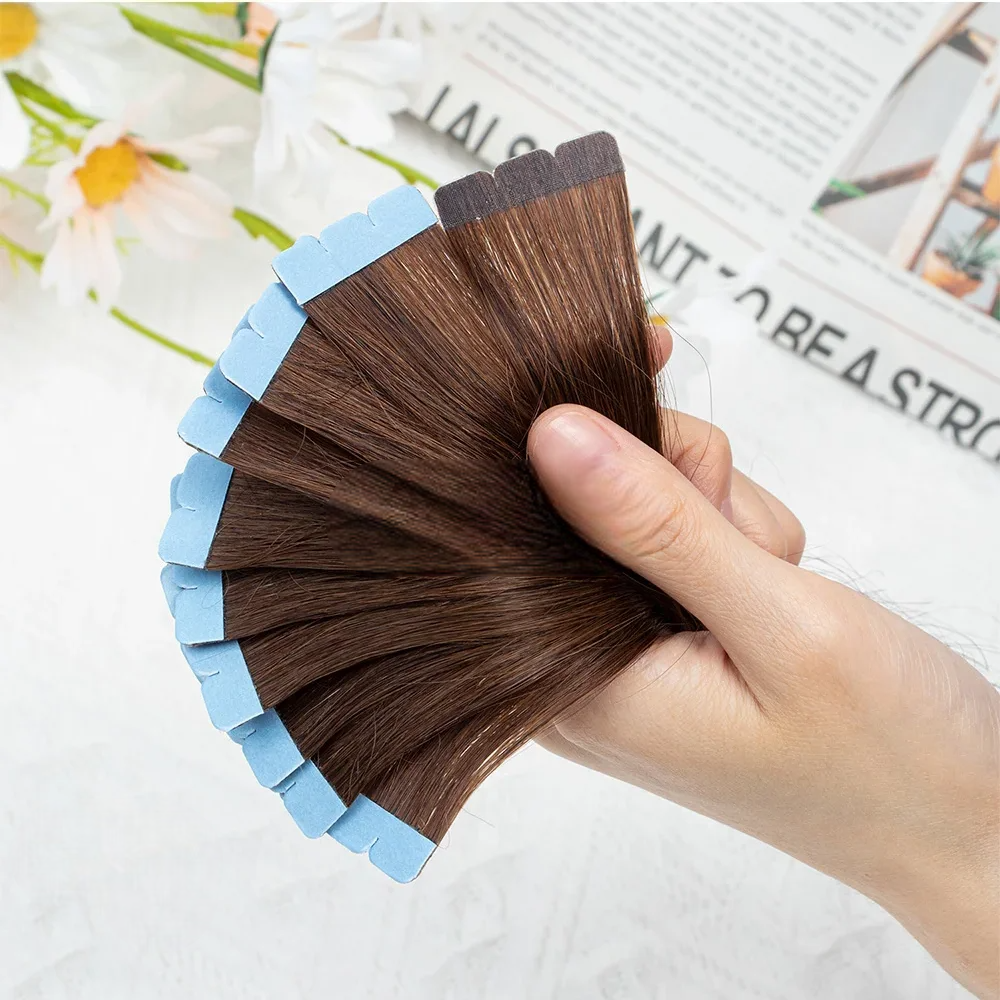 Mini Tape Hair Extensions – 100% Natural Human Hair, Straight Adhesive Extensions for Seamless Volume