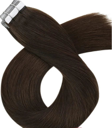 Premium 100% Human Hair Tape-In Extensions – Straight, Natural Hair | 14-24 Inch, 20-100 Pieces, Dark Brown #4