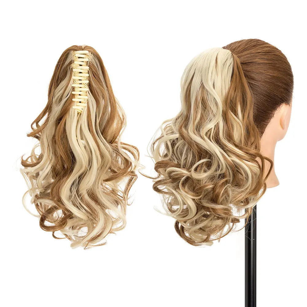 14-Inch Natural Curly Clip-In Hair Extensions – High-Quality Synthetic Fiber in Piano Colors