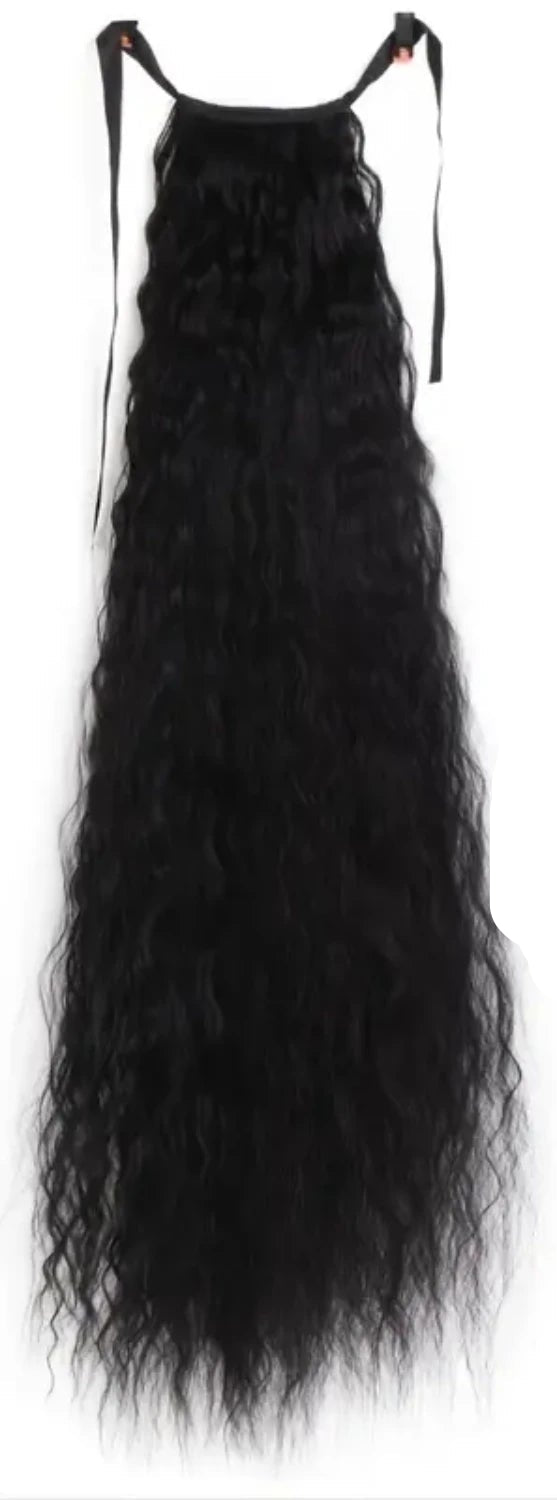 31-Inch Long Wavy Black Brown Clip-On Hair Extensions Ponytail – Glamorous Synthetic Hairpiece for Instant Volume & Length