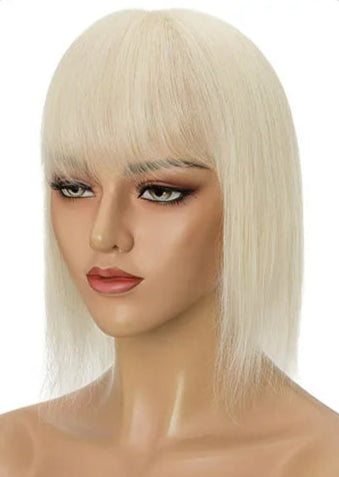 100% Human Hair Topper with Bangs – Lace Base, Natural Straight, Lightweight & Tangle-Free