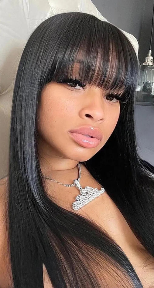 Premium Straight Hair Wig – Natural & Chemical-Free, Average Cap Size