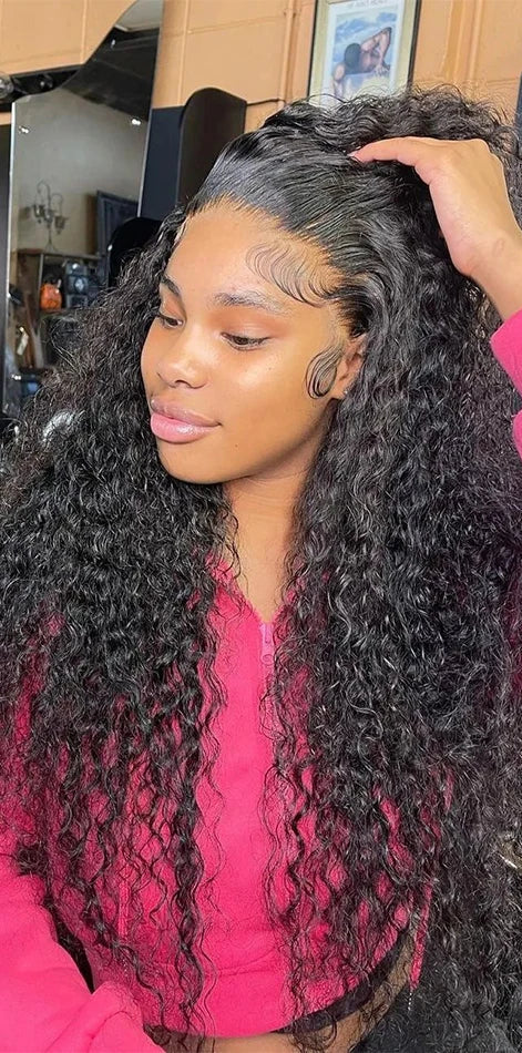 Curly Lace Front Wig – 100% Hair, Pre-Plucked, HD Lace, 26+ Inch, Natural Off Black Color 1B