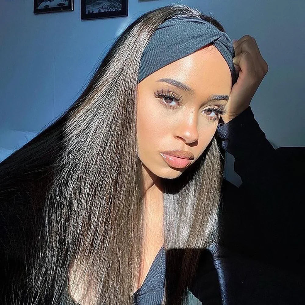 Peruvian Straight Headband Wig – Non-Human Hair, Natural Black, 10-28 Inches