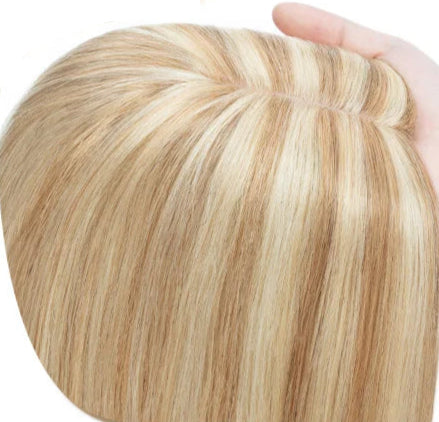 100% Human Hair Topper with Silk Base - Straight Hair, Center Part, Tangle-Free & Natural Hairline