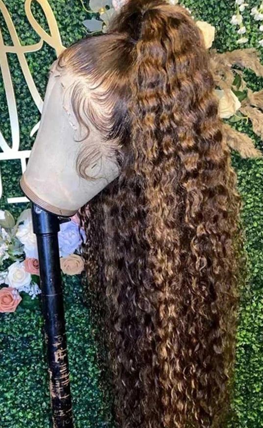 13x4 Highlight Curly Lace Front Wig – Honey Blonde Deep Wave, 100% Hair