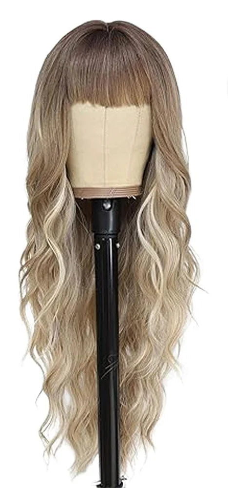 Dirty Blonde Loose Wave Synthetic Wig with Bangs – Heat-Resistant Daily Wear Wig